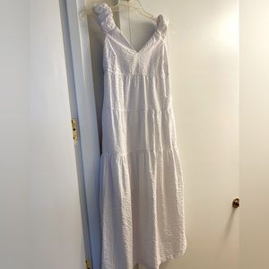 White linen type dress with bow